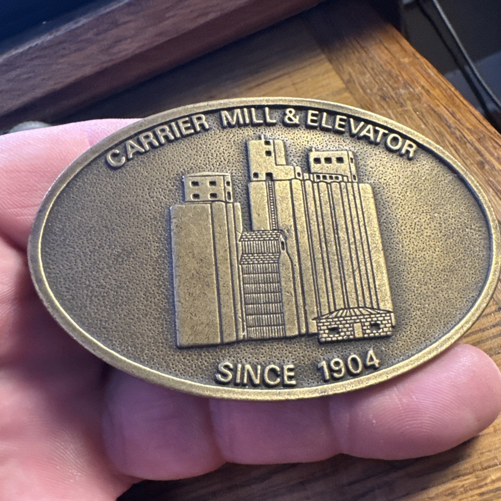 Vintage Carrier Mill Elevator Since 1904 Farming Detailed Antique Belt Buckle